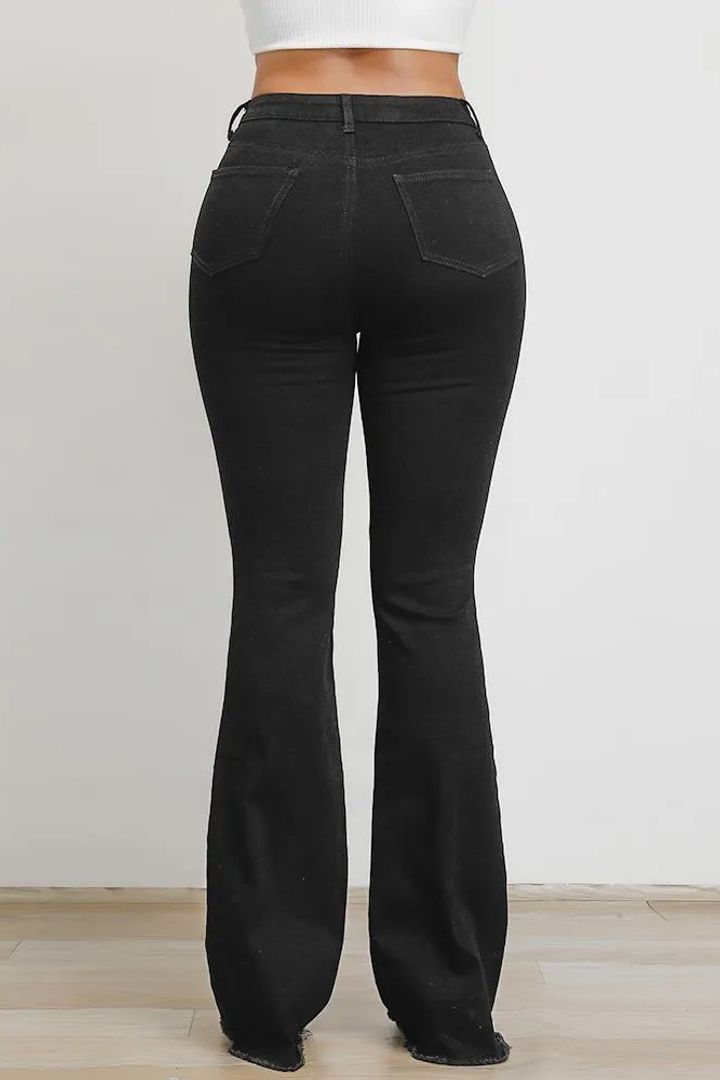 Black High Waist Distressed Flare Jeans