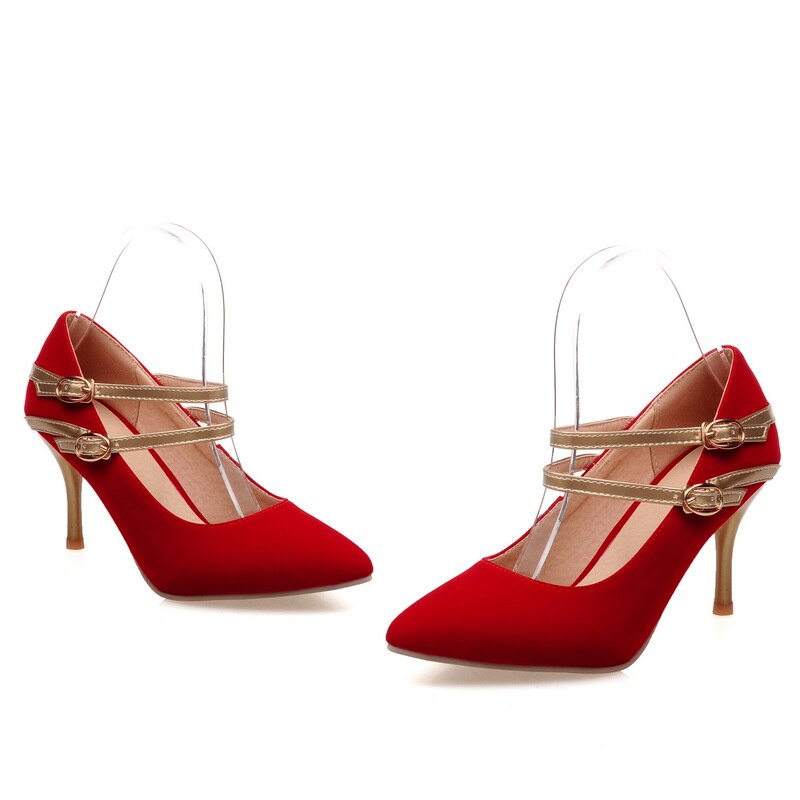 Pointed Ankle Strap Heel Pumps