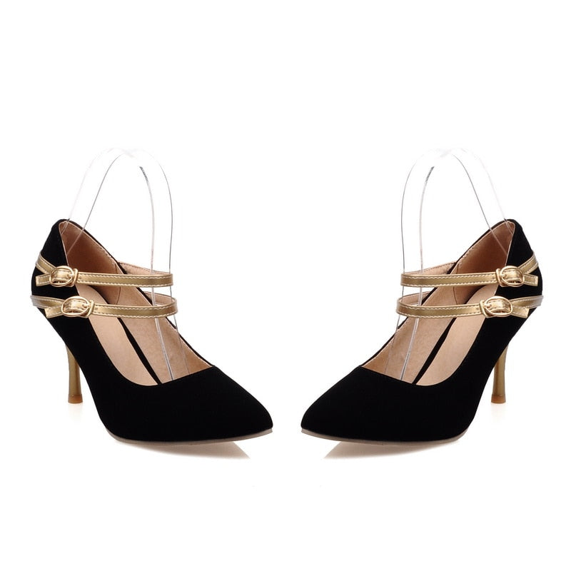 Pointed Ankle Strap Heel Pumps