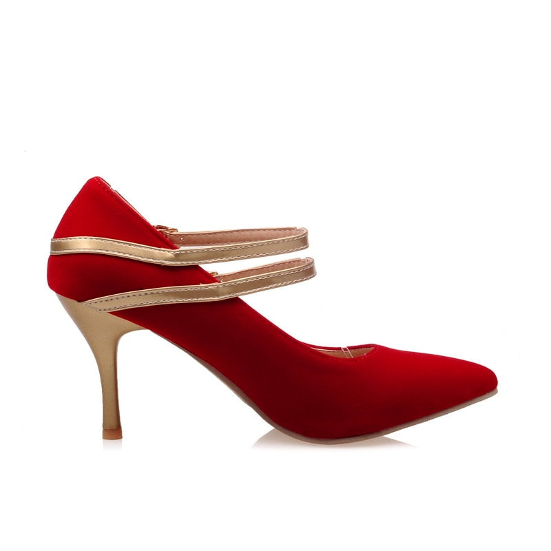 Pointed Ankle Strap Heel Pumps