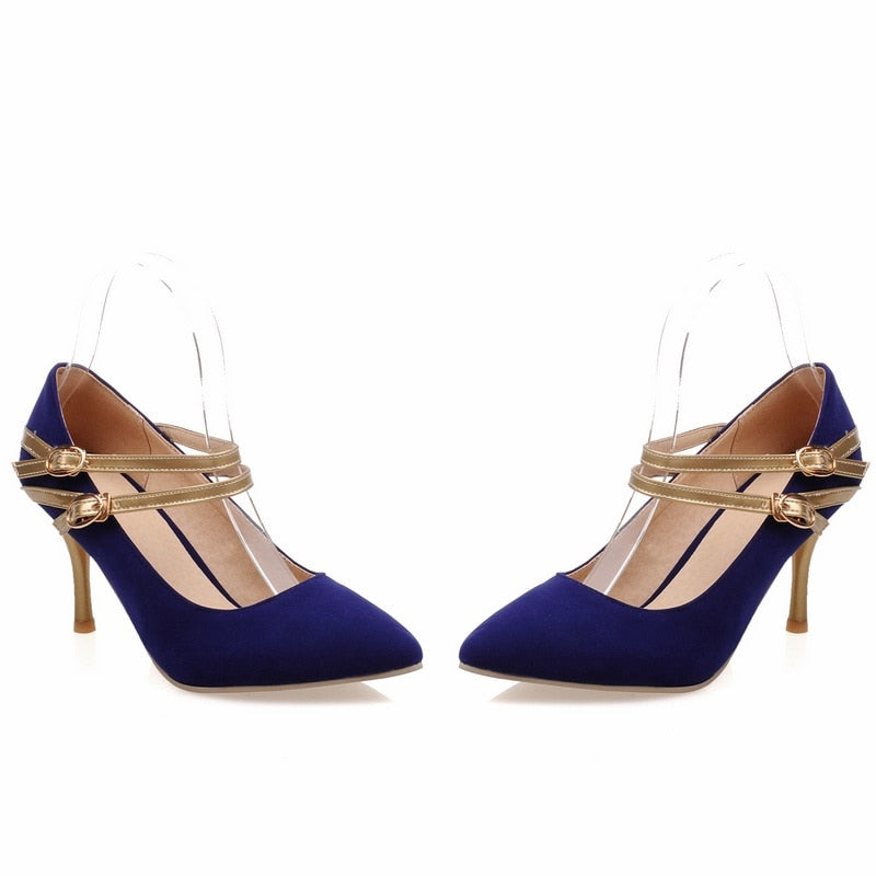 Pointed Ankle Strap Heel Pumps