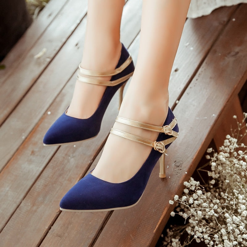 Pointed Ankle Strap Heel Pumps