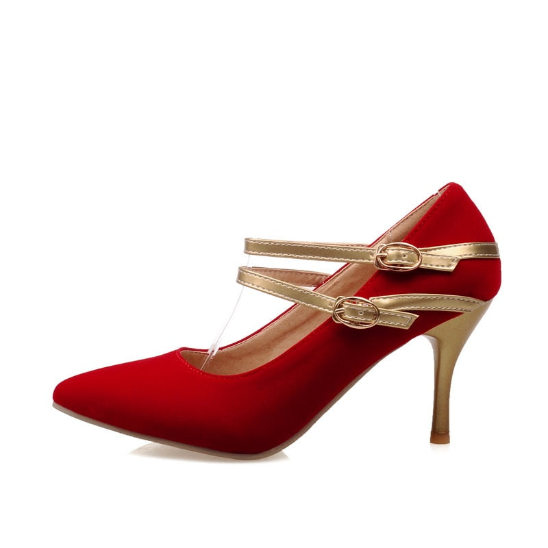 Pointed Ankle Strap Heel Pumps