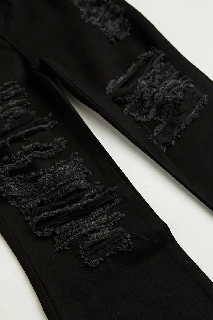 Black High Waist Distressed Flare Jeans