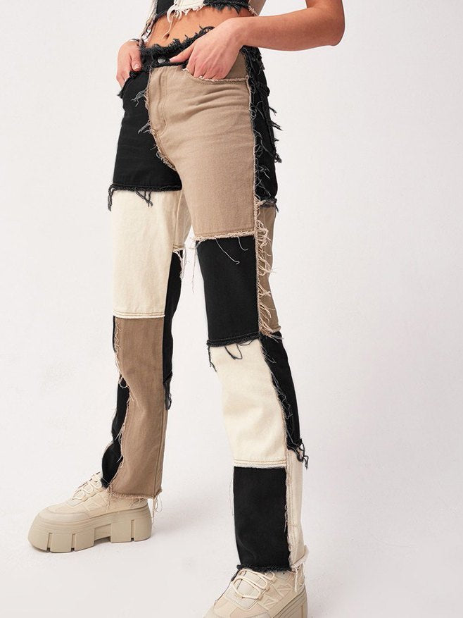Distressed Patchwork Jeans