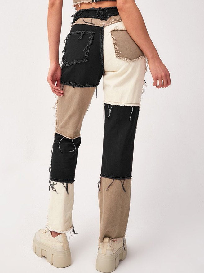Distressed Patchwork Jeans