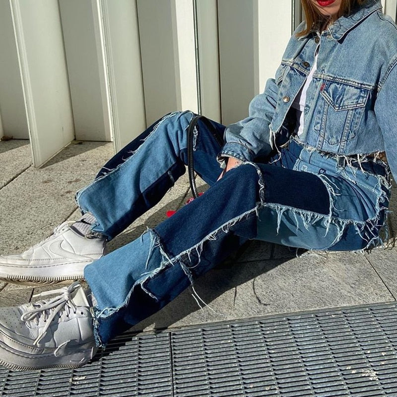 Distressed Patchwork Jeans