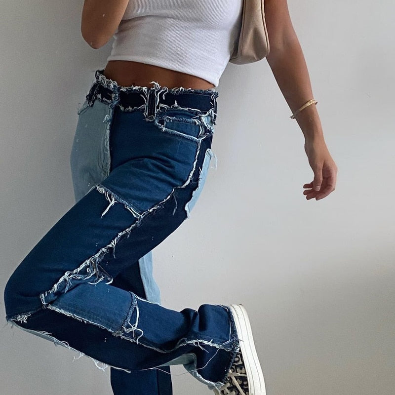 Distressed Patchwork Jeans