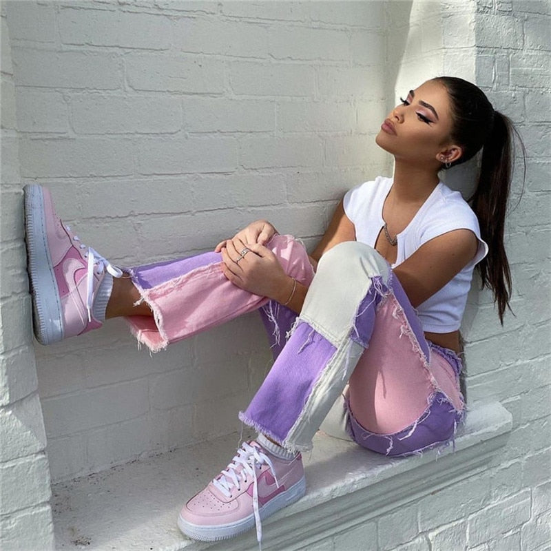 Distressed Patchwork Jeans